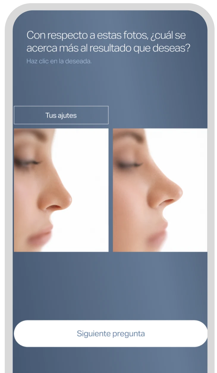 Pregunta con dos fotos de perfil para elegir cuál se acerca más al resultado deseado.